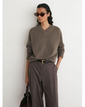 Reiss Wool-Cashmere V-Neck Jumper - Grey
