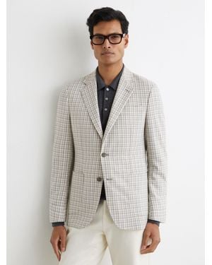 Reiss Canty - Soft Grey Houndstooth Single-breasted Blazer Tailored-fit, 42 - White