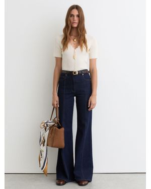 Reiss Scallop-Trim Rib-Knit Top - Blue