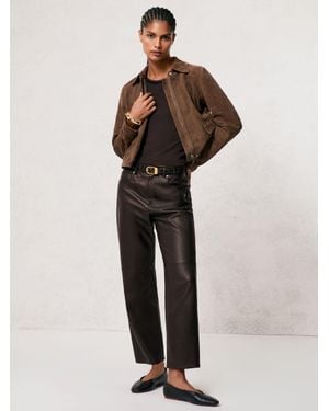 Reiss Verona Petite Leather Slim-Leg Trousers - Brown
