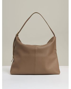 Reiss Vigo - Taupe Grained Leather Tote Bag, One - Brown