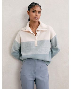 Reiss Cream & Wool-Cashmere Stripe Buttoned Jumper - Multicolour