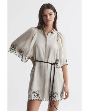 Joslin Studio Mini Dress Linen Embroidered, Flax - Multicolour