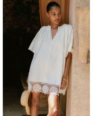 Reiss Carina Linen Embroidered Shift Dress - Natural