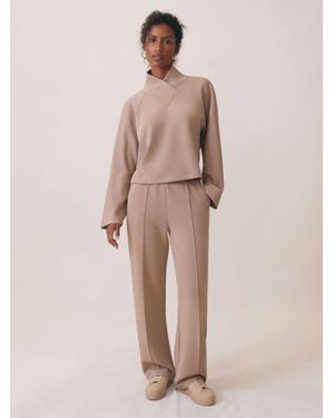 Reiss Jemma - Taupe Neutral Premium Interlock Wide-leg Joggers, S Regular (uk 8-10) - Natural