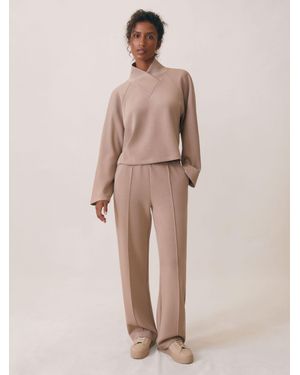 Reiss Jemma - Taupe Neutral Petite Premium Interlock Wide-leg Joggers, L (us 12-14) - Natural