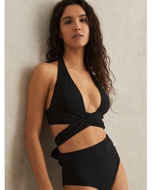 Reiss Plunge Tie Halterneck Bikini Top - Black
