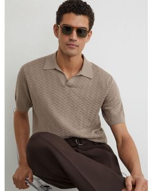 Reiss Textured-Knit Open-Collar Polo Shirt - Multicolour