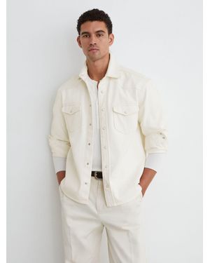Reiss Western Press-Stud Denim Overshirt - White