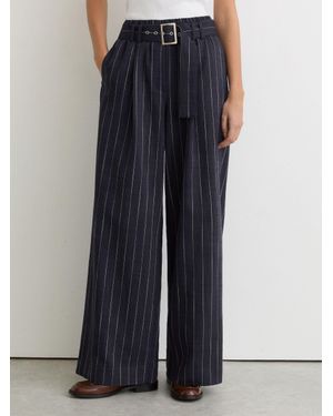Reiss Rae Petite Pinstripe Belted Wide-Leg Trousers - Blue