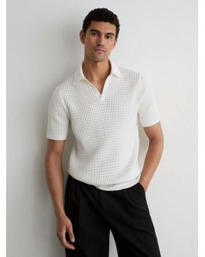 Reiss Micro-Cable Knit Open-Collar Polo - White