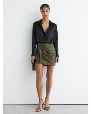 Reiss Crystal-Embellished Ruched Mini Skirt - Green