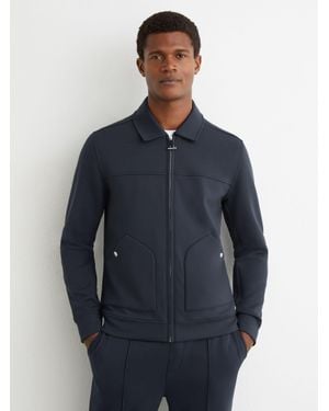 Reiss Premium Interlock Zip-Through Overshirt - Blue