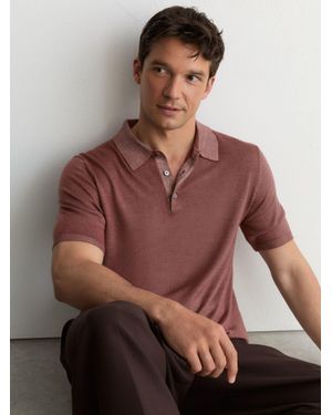 Reiss Pigment-Dyed Merino Wool Polo Jumper - Brown