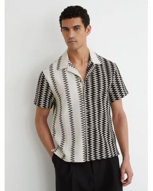 Reiss Zig-Zag Crochet Cuban Collar Shirt - Grey