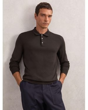 Reiss Merino Wool Long-Sleeve Polo Shirt - Grey