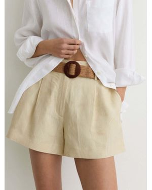 Reiss Matilda - Neutral Jacquard Belted Shorts With Linen, Us 12 - Natural