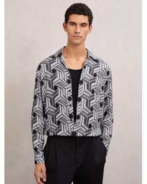 Reiss Abstract-Print Regular-Fit Shirt - Grey