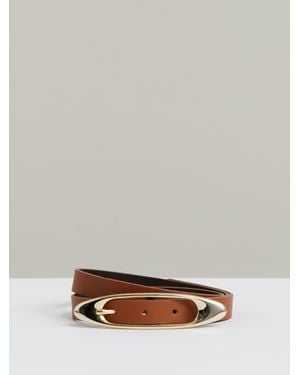 Reiss Leather Oval Buckle Belt - Natural