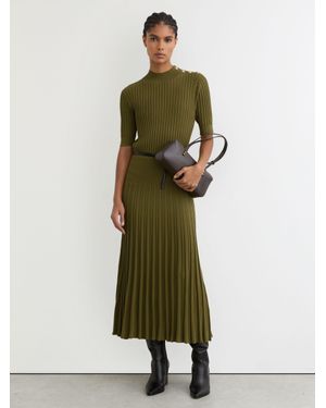 Reiss Button-Detail Knitted Midi Dress - Green