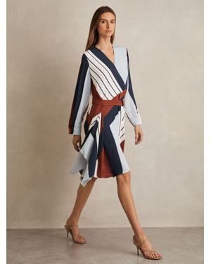 Reiss Stripe-Print Wrap Dress - Natural