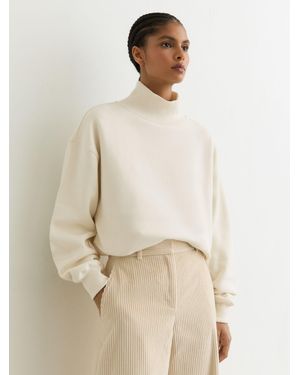 Reiss Tanya - Cream Cotton Funnel-neck Sweatshirt, S (us 4-6) - Natural