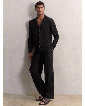 Reiss Plissé Wide Leg Trousers - Black
