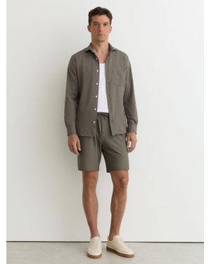 Reiss Ajay - Dark Sage Green Seersucker Drawstring Shorts, 30 - Natural