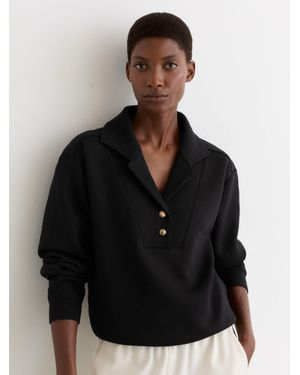 Reiss Premium Interlock Collar Sweatshirt - Black