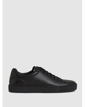 Reiss Finley - All Black Leather Low-top Trainers, Us 9 (uk 8) - Grey