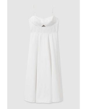 Reiss Annie - White Denim Fit And Flare Midi Dress, Us 14 - Natural