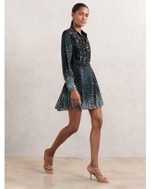 Reiss Printed Pleated Shirt Dress - Natural
