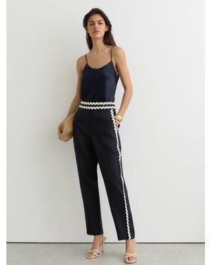 Reiss Taper - Navy Mila Taper Linen Wave-trim Tapered Trousers, Us 6 L - White