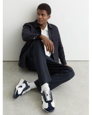 Reiss Emmett Bonded-Leather Suede Running Trainers - Blue