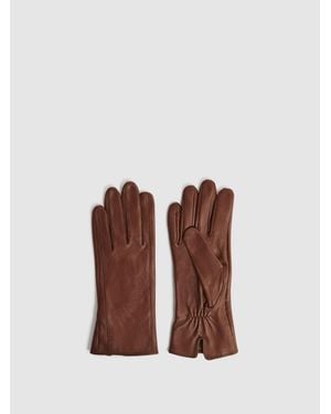 Reiss Giselle Leather Ruched Gloves - Brown