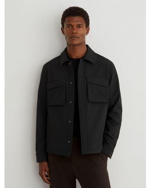 Reiss Divide - Black Technical Twin-pocket Overshirt, Xl