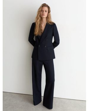 Reiss Wool-Blend Wide-Leg Suit Trousers - Blue