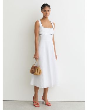 Reiss Linen Contrast-Trim Midi Dress - White