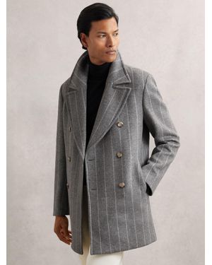 Reiss Bergamo - Grey Wool-blend Chalk-stripe Pea Coat, Xl