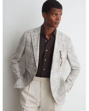 ATELIER Hemp Wool Check Single Breasted Classic Fit Blazer - Grey