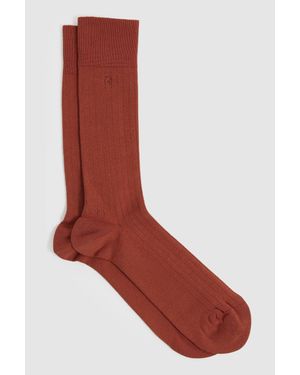 Reiss Rust Cotton-Blend Logo-Embroidered Socks