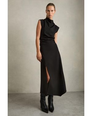 Reiss Draped Midi Dress - Black