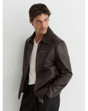 Reiss Leather Zip-Through Jacket - Black