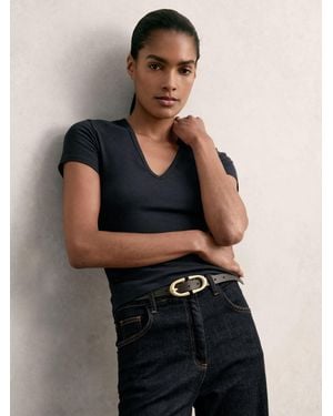 Reiss Stretch Cotton V-Neck T-Shirt - Black