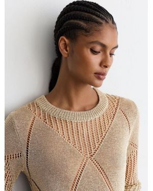 Reiss Metallic Argyle Open-Knit Long-Sleeve Jumper - Brown