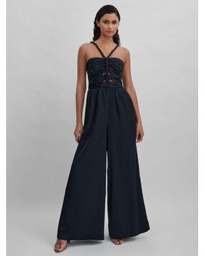 AMUR Ruche Detail Wide Leg Jumpsuit - Blue