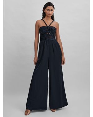 AMUR Ruche Detail Wide Leg Jumpsuit - Blue