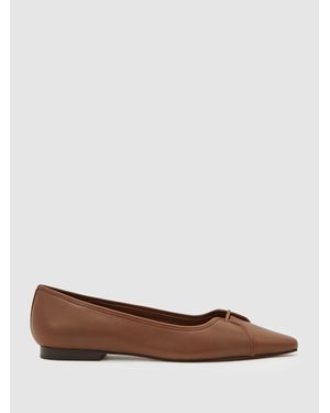 Reiss Leather Pointed-Toe Ballerina Shoes - Brown