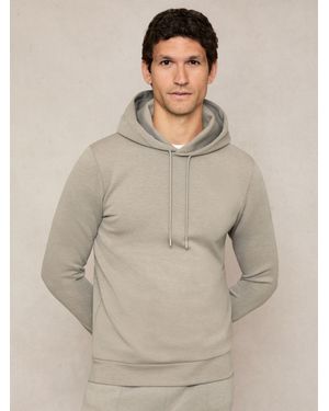 Reiss Fabien Taupe Premium Interlock-Jersey Hoodie - Natural