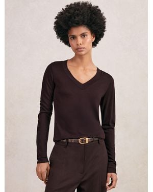 Reiss Jersey V-Neck Top - Black